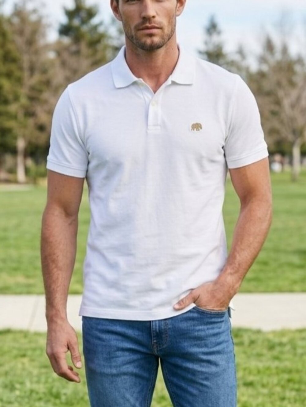 Banana Republic Men's White Short-Sleeve Polo Shirt, Size XL